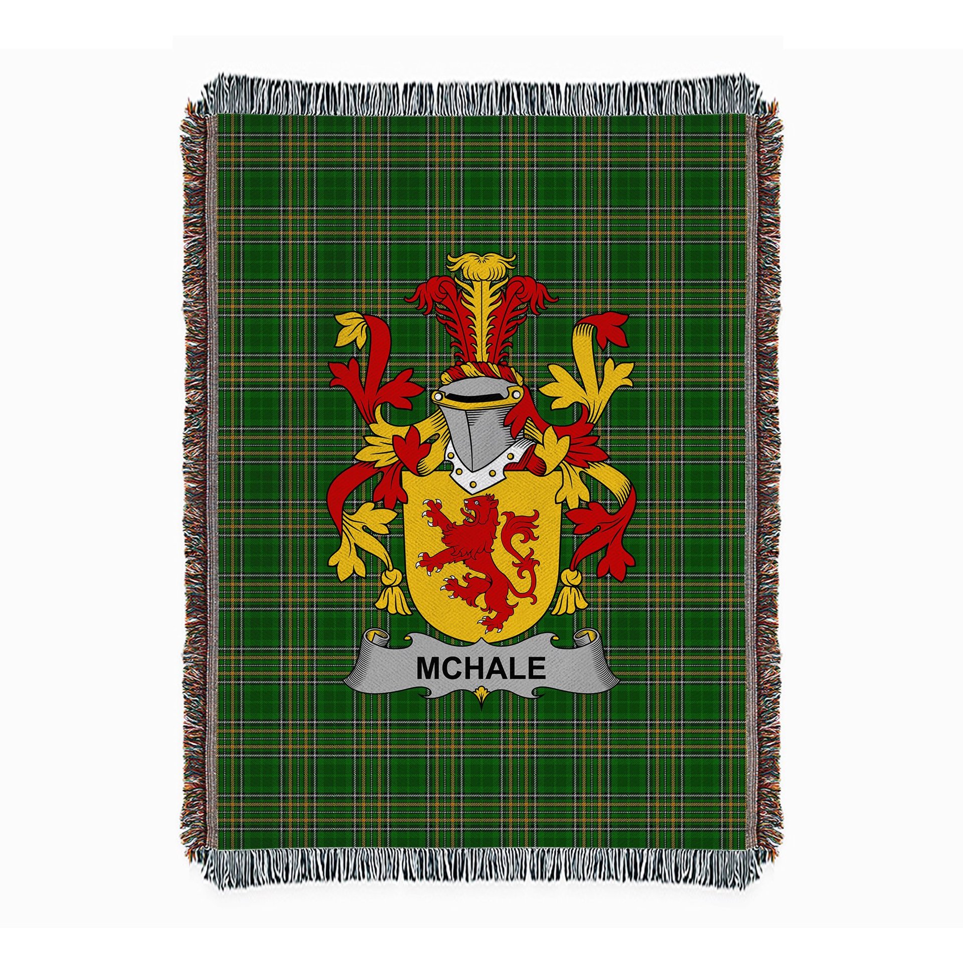 ScotsTee Shop Irish McHale or MacHale Clan Coat of Arms Irish Tartan Woven Blanket