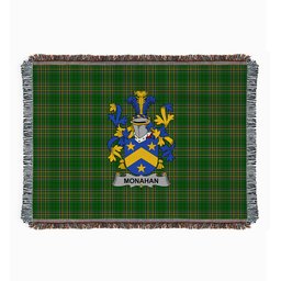 ScotsTee Shop Irish Monahan or O'Monaghan Clan Coat of Arms Irish Tartan Woven Blanket