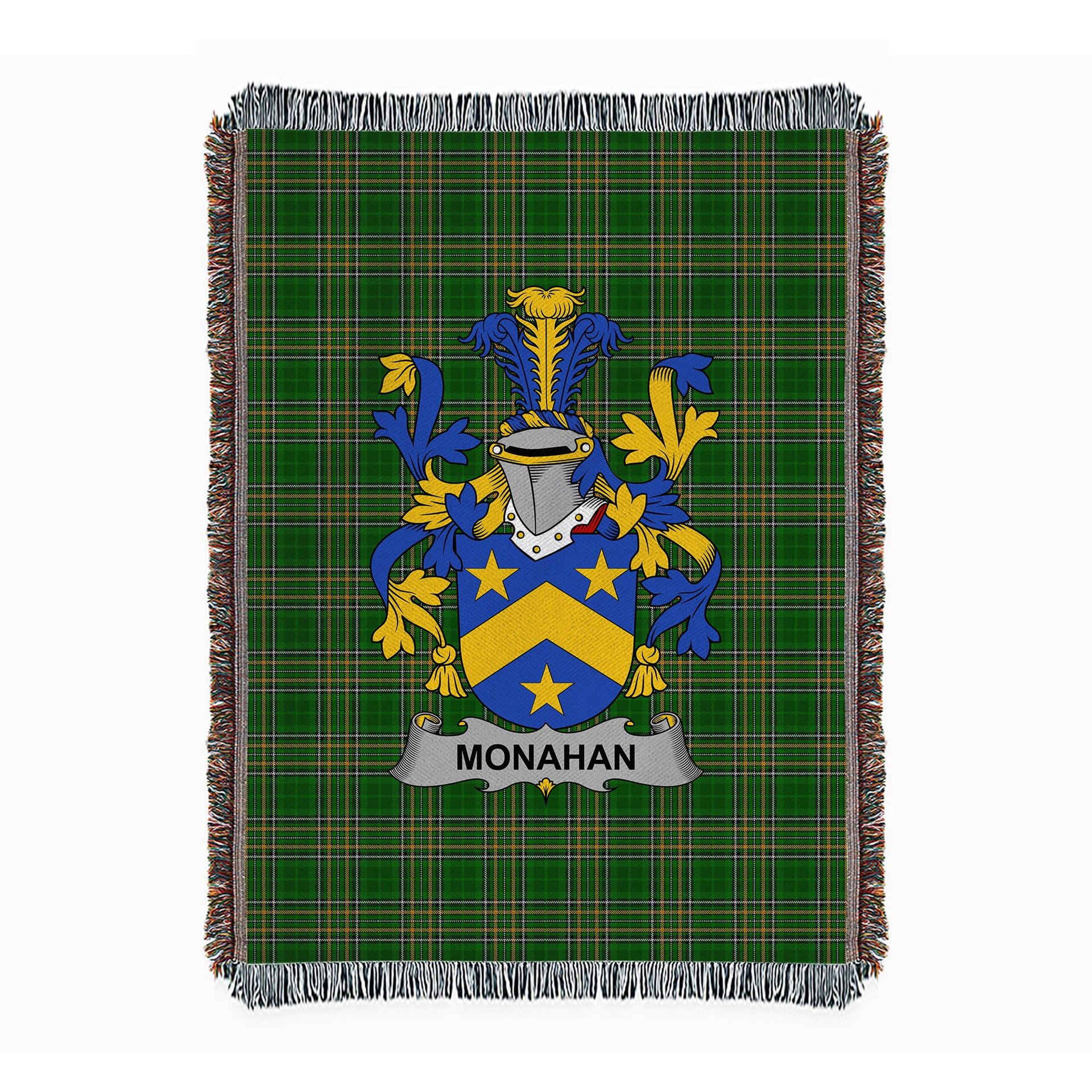 ScotsTee Shop Irish Monahan or O'Monaghan Clan Coat of Arms Irish Tartan Woven Blanket