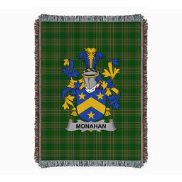 ScotsTee Shop Irish Monahan or O'Monaghan Clan Coat of Arms Irish Tartan Woven Blanket