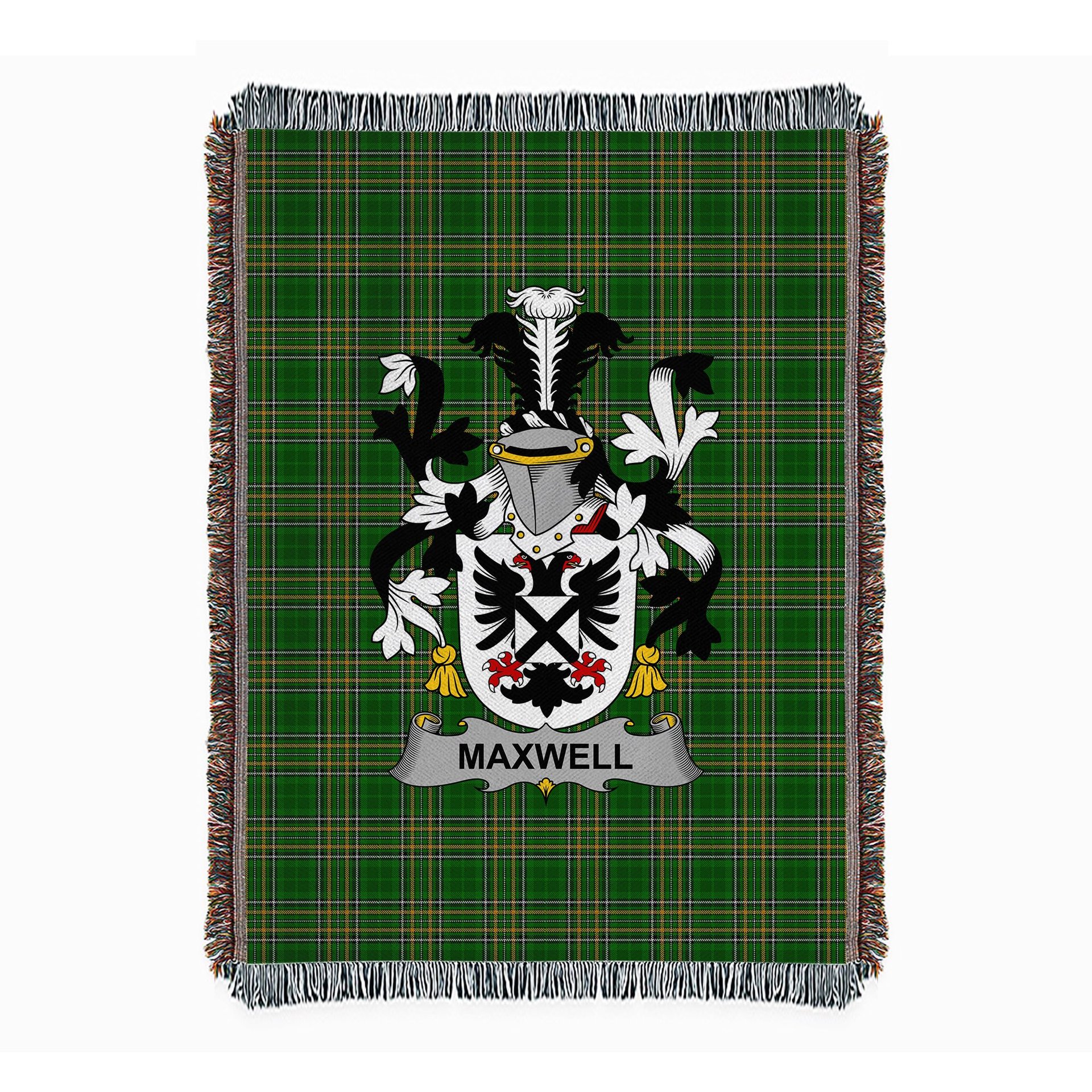 ScotsTee Shop Irish Maxwell Clan Coat of Arms Irish Tartan Woven Blanket