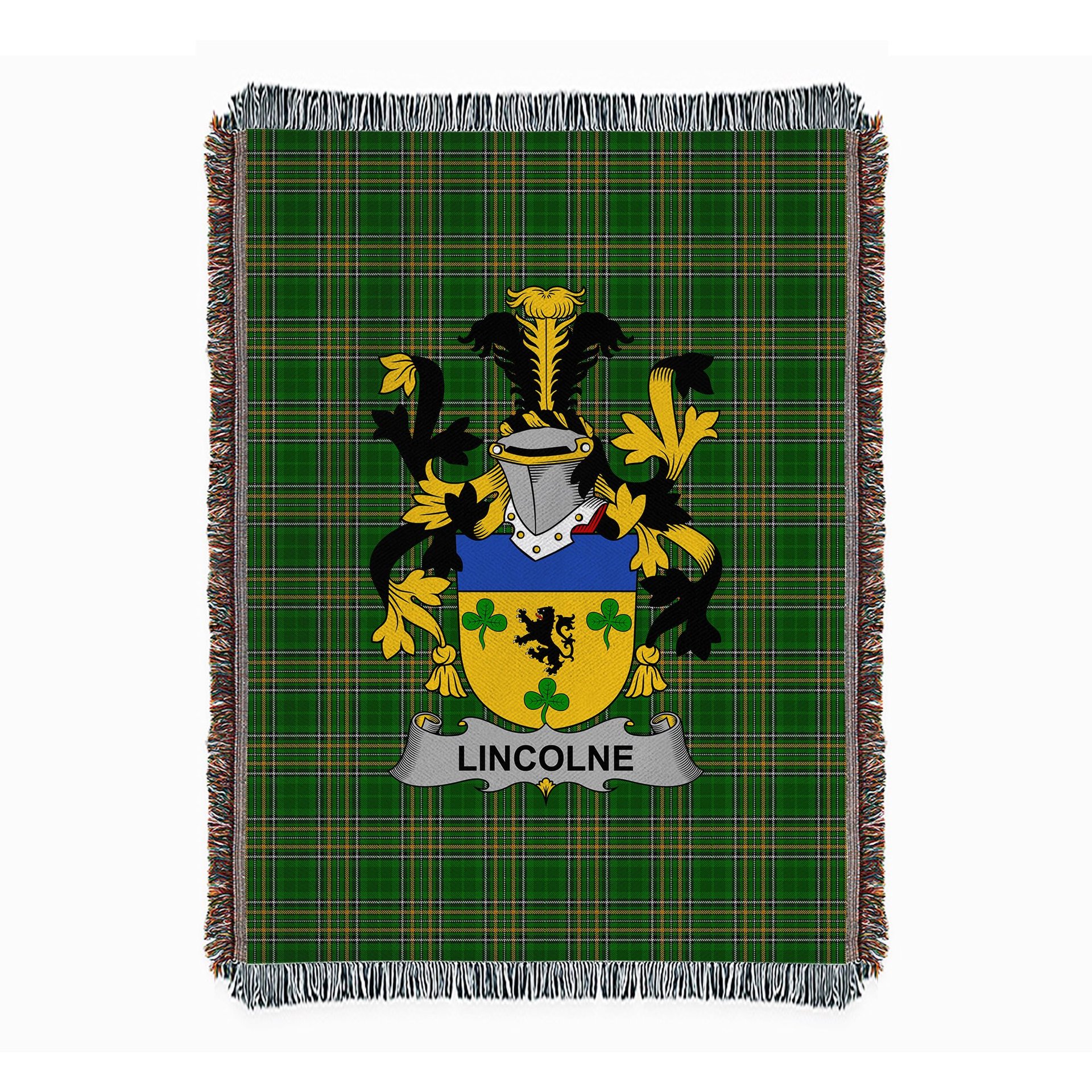 ScotsTee Shop Irish Lincolne Clan Coat of Arms Irish Tartan Woven Blanket