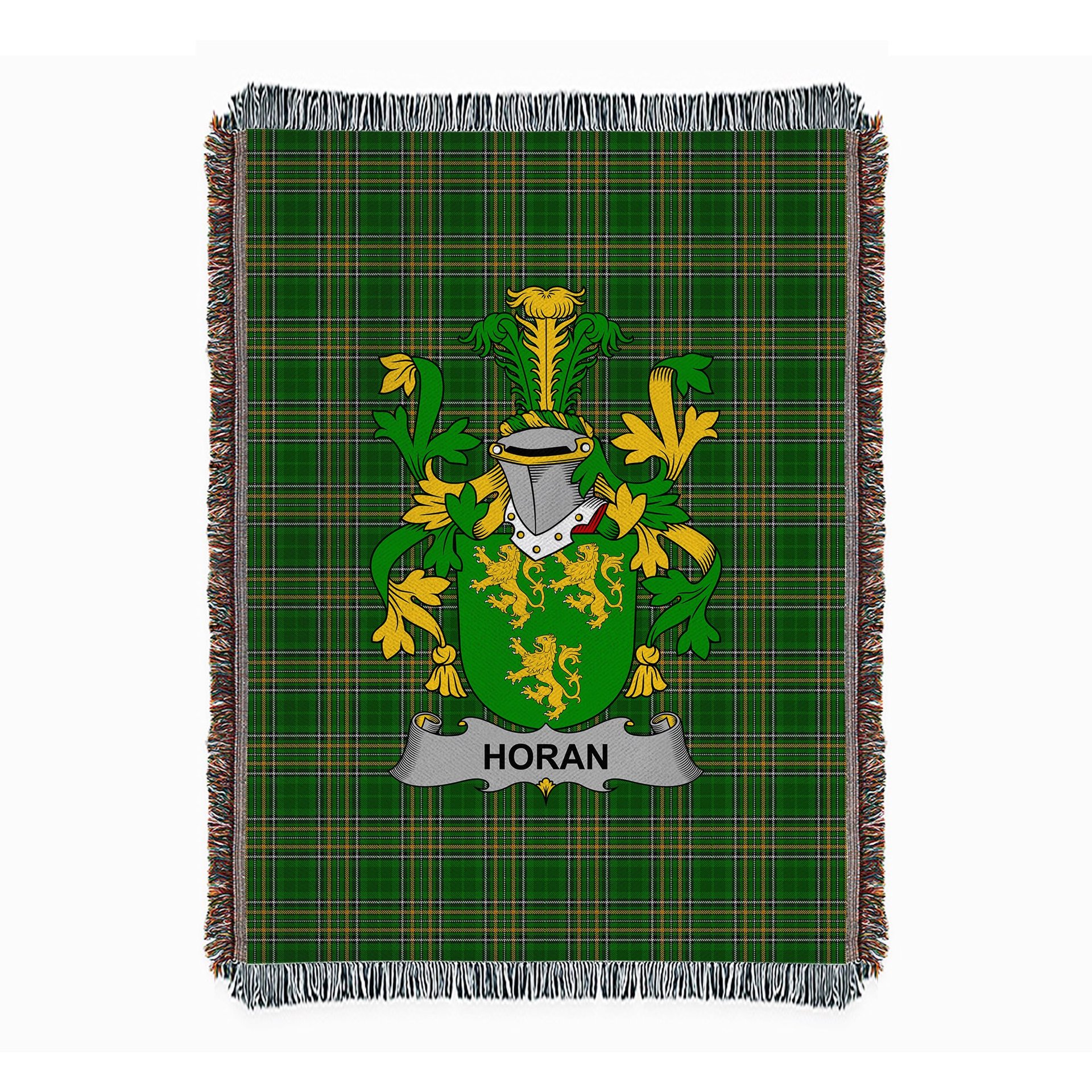 ScotsTee Shop Irish Horan or O'Horan Clan Coat of Arms Irish Tartan Woven Blanket