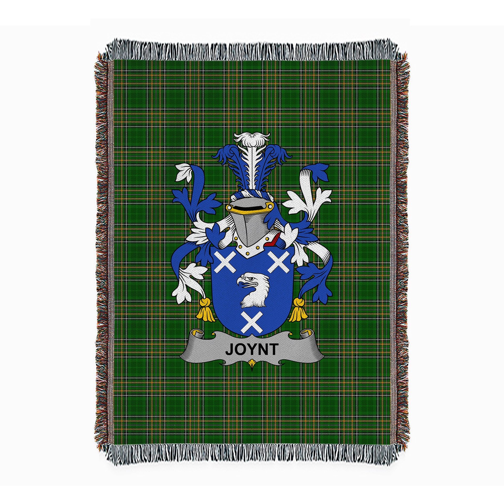 ScotsTee Shop Irish Joynt Clan Coat of Arms Irish Tartan Woven Blanket