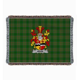 ScotsTee Shop Irish Hicks Clan Coat of Arms Irish Tartan Woven Blanket