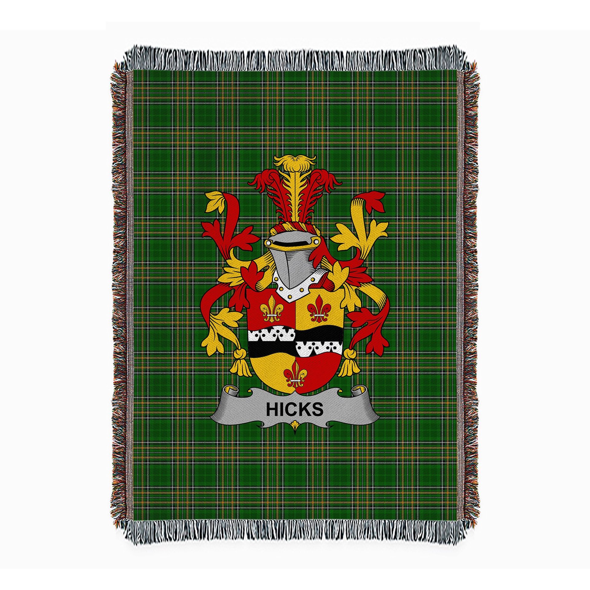 ScotsTee Shop Irish Hicks Clan Coat of Arms Irish Tartan Woven Blanket