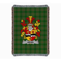 ScotsTee Shop Irish Hicks Clan Coat of Arms Irish Tartan Woven Blanket