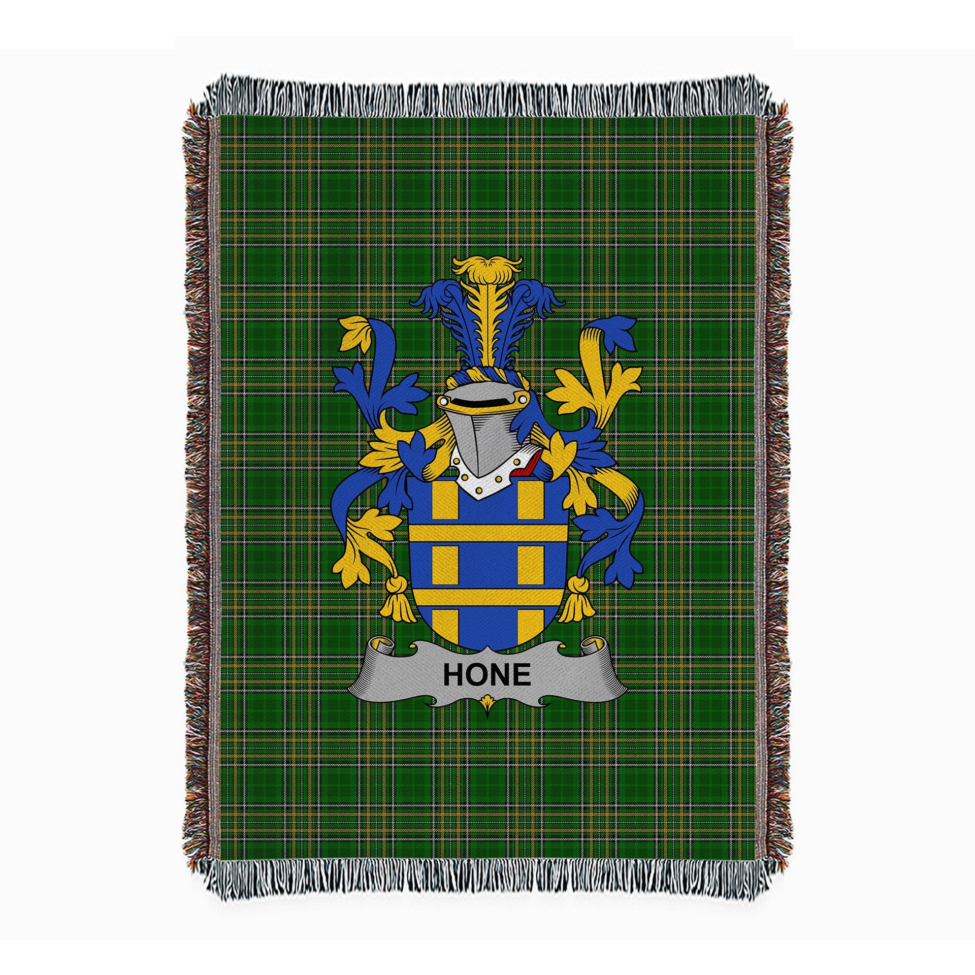 ScotsTee Shop Irish Hone or O'Hone Clan Coat of Arms Irish Tartan Woven Blanket
