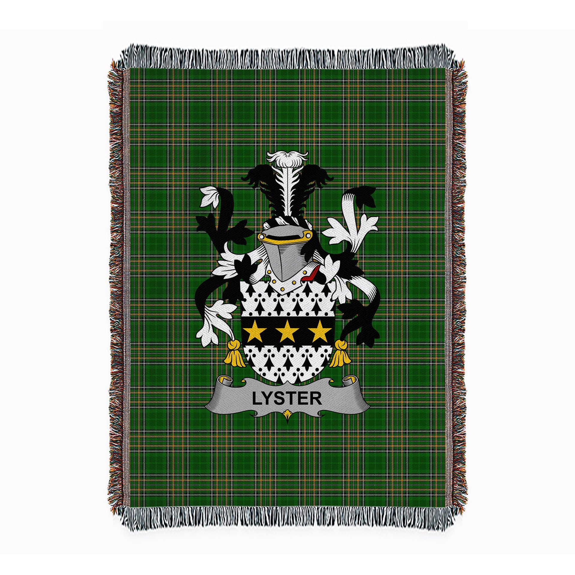 ScotsTee Shop Irish Lyster Clan Coat of Arms Irish Tartan Woven Blanket