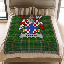 ScotsTee Shop Irish Larkin or O'Larkin Clan Coat of Arms Irish Tartan Woven Blanket