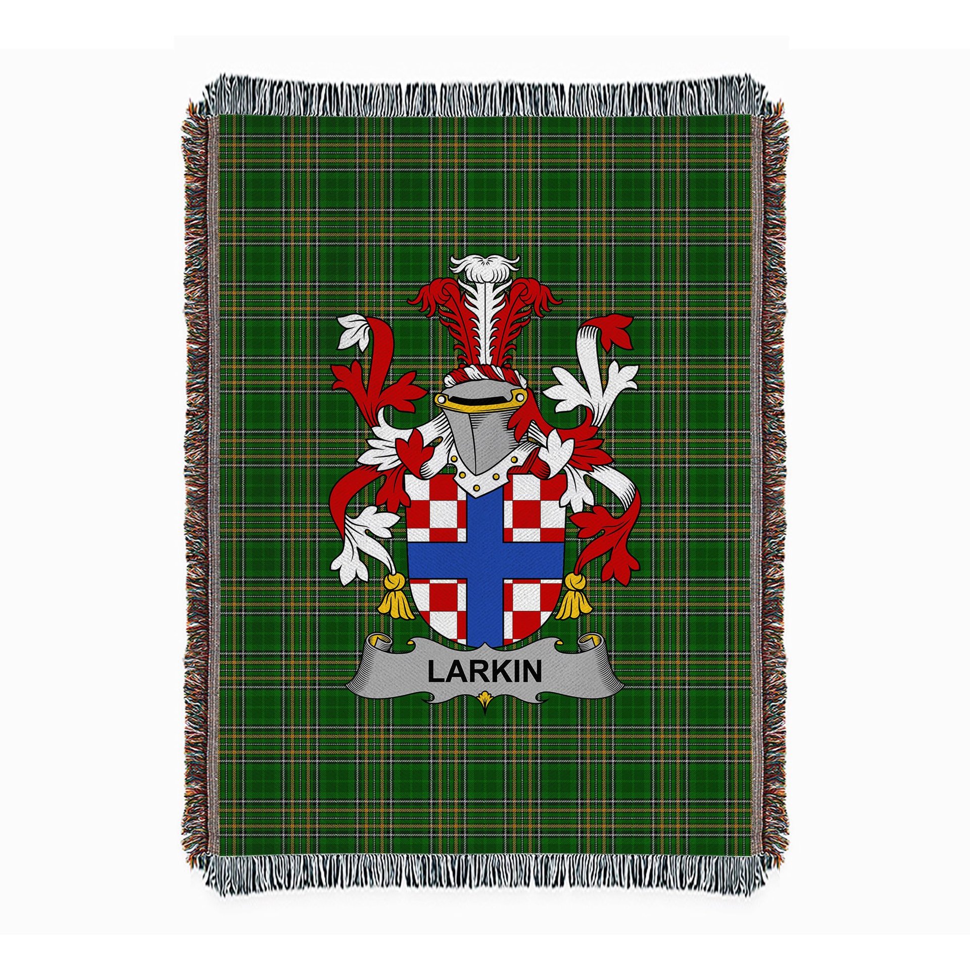 ScotsTee Shop Irish Larkin or O'Larkin Clan Coat of Arms Irish Tartan Woven Blanket