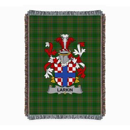 ScotsTee Shop Irish Larkin or O'Larkin Clan Coat of Arms Irish Tartan Woven Blanket