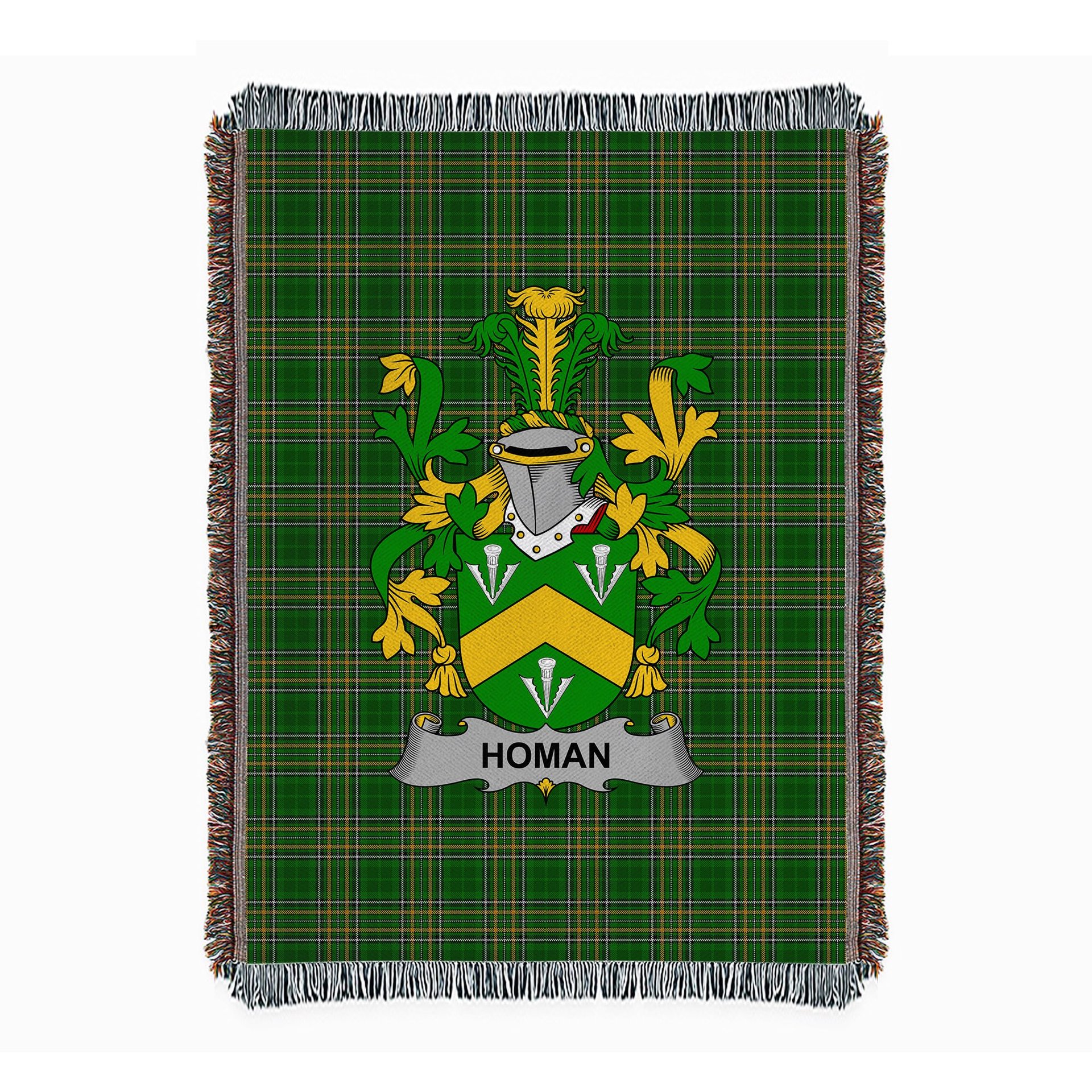 ScotsTee Shop Irish Homan or Howman Clan Coat of Arms Irish Tartan Woven Blanket