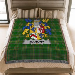 ScotsTee Shop Irish Mahony or O'Mahoney Clan Coat of Arms Irish Tartan Woven Blanket