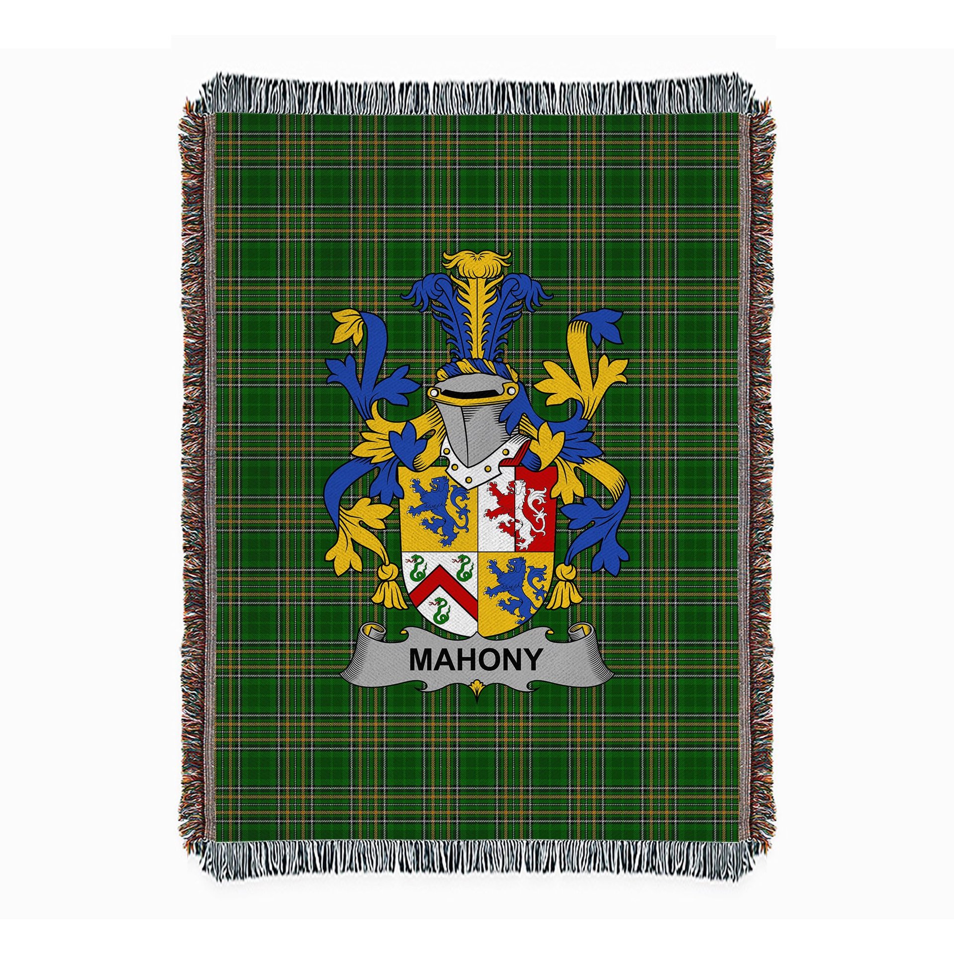 ScotsTee Shop Irish Mahony or O'Mahoney Clan Coat of Arms Irish Tartan Woven Blanket