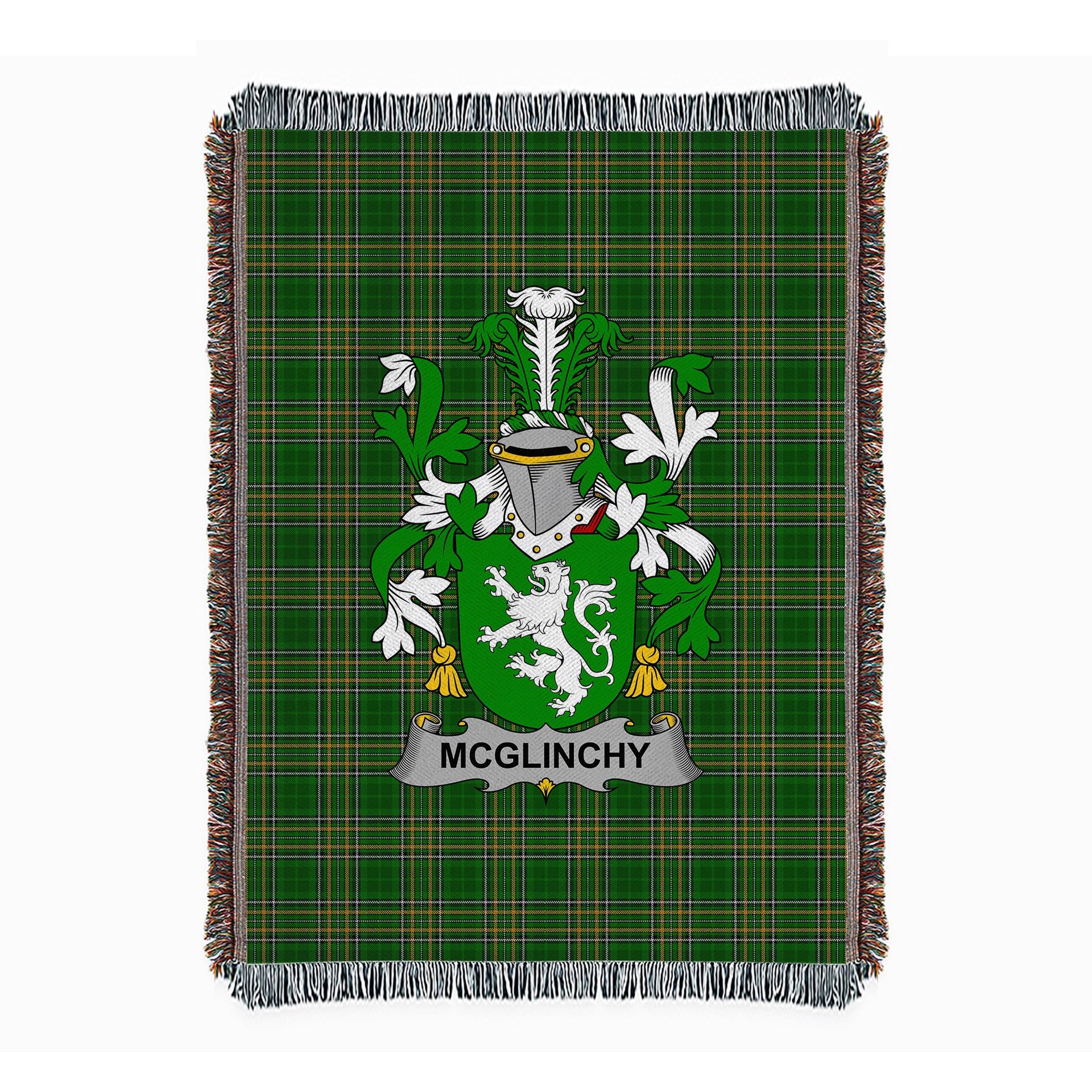 ScotsTee Shop Irish McGlinchy or McGlinchey Clan Coat of Arms Irish Tartan Woven Blanket