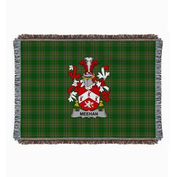 ScotsTee Shop Irish Meehan or O'Meighan Clan Coat of Arms Irish Tartan Woven Blanket