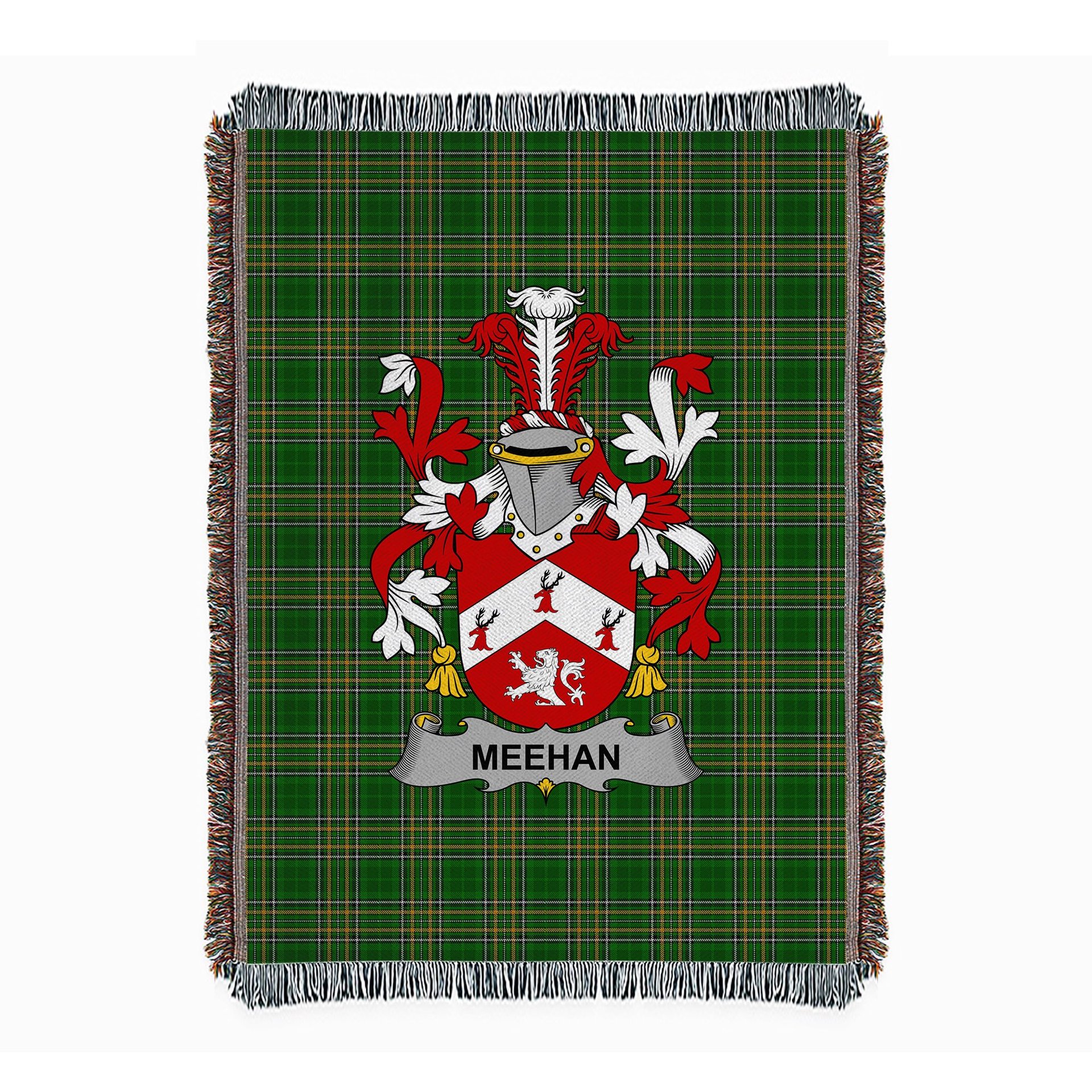 ScotsTee Shop Irish Meehan or O'Meighan Clan Coat of Arms Irish Tartan Woven Blanket