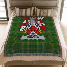 ScotsTee Shop Irish Minchin Clan Coat of Arms Irish Tartan Woven Blanket