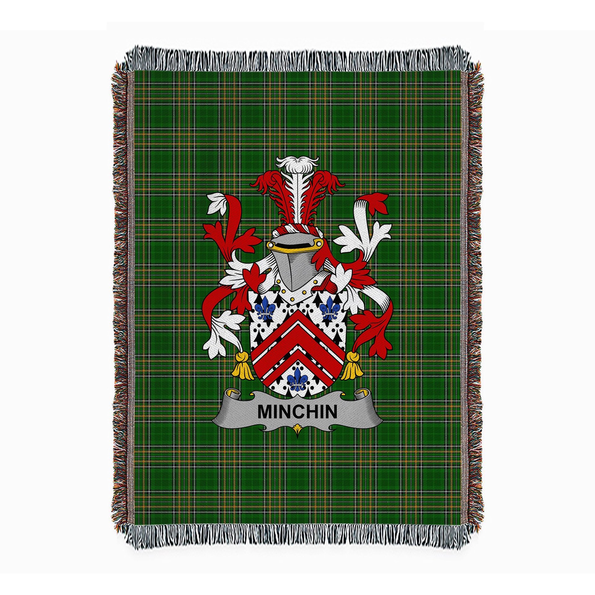 ScotsTee Shop Irish Minchin Clan Coat of Arms Irish Tartan Woven Blanket