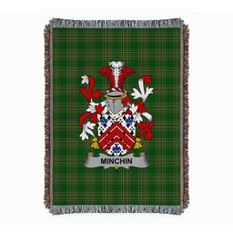 ScotsTee Shop Irish Minchin Clan Coat of Arms Irish Tartan Woven Blanket