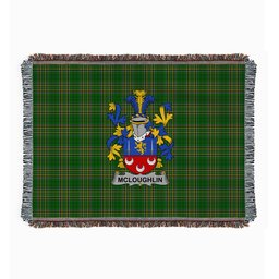 ScotsTee Shop Irish McLoughlin or Loughlin Clan Coat of Arms Irish Tartan Woven Blanket