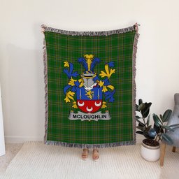 ScotsTee Shop Irish McLoughlin or Loughlin Clan Coat of Arms Irish Tartan Woven Blanket