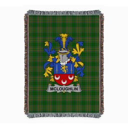 ScotsTee Shop Irish McLoughlin or Loughlin Clan Coat of Arms Irish Tartan Woven Blanket