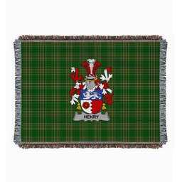 ScotsTee Shop Irish Henry or O'Henry Clan Coat of Arms Irish Tartan Woven Blanket