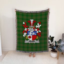 ScotsTee Shop Irish Henry or O'Henry Clan Coat of Arms Irish Tartan Woven Blanket