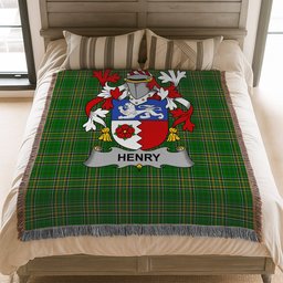 ScotsTee Shop Irish Henry or O'Henry Clan Coat of Arms Irish Tartan Woven Blanket
