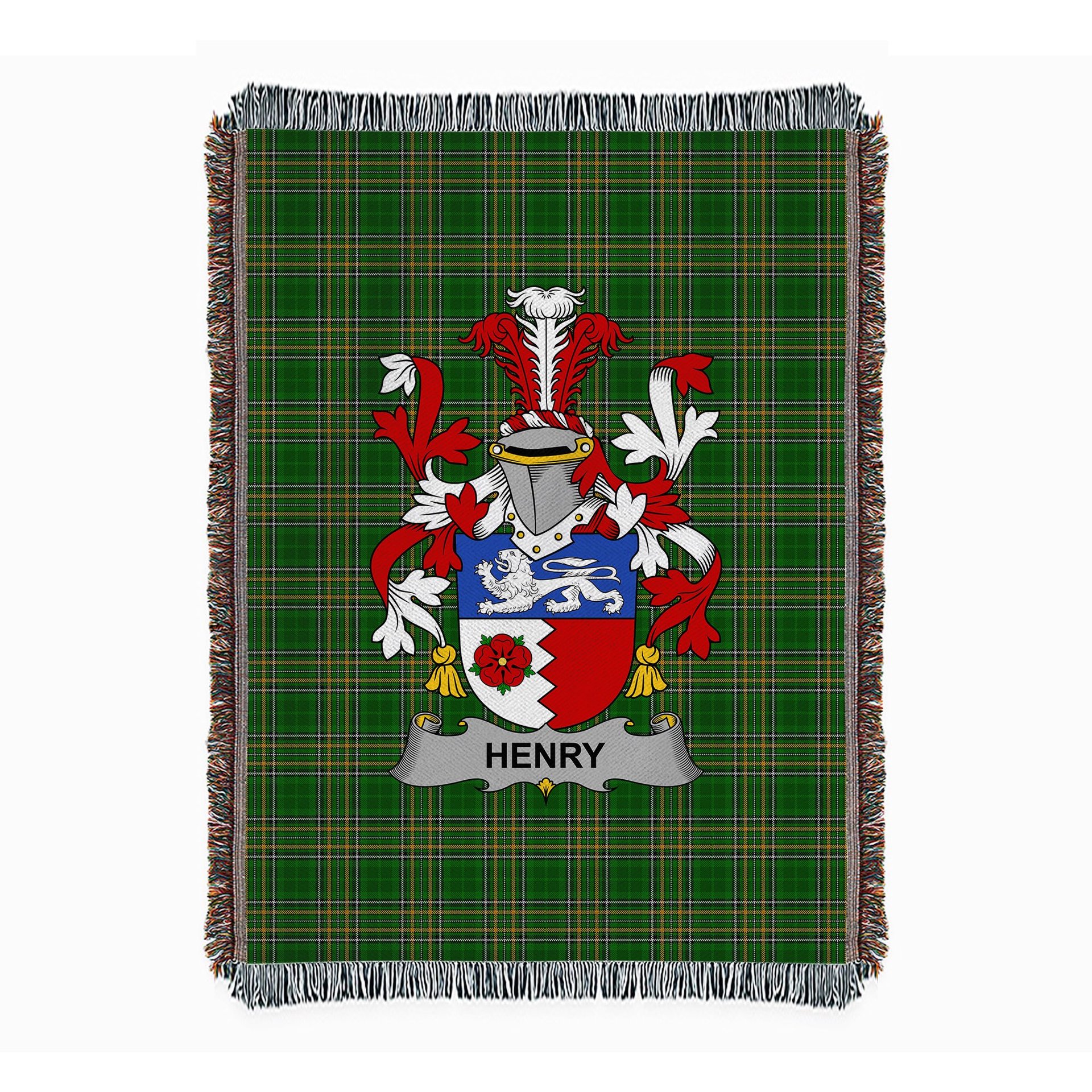 ScotsTee Shop Irish Henry or O'Henry Clan Coat of Arms Irish Tartan Woven Blanket