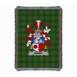 ScotsTee Shop Irish Henry or O'Henry Clan Coat of Arms Irish Tartan Woven Blanket