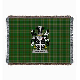 ScotsTee Shop Irish Marbury or Maybery Clan Coat of Arms Irish Tartan Woven Blanket