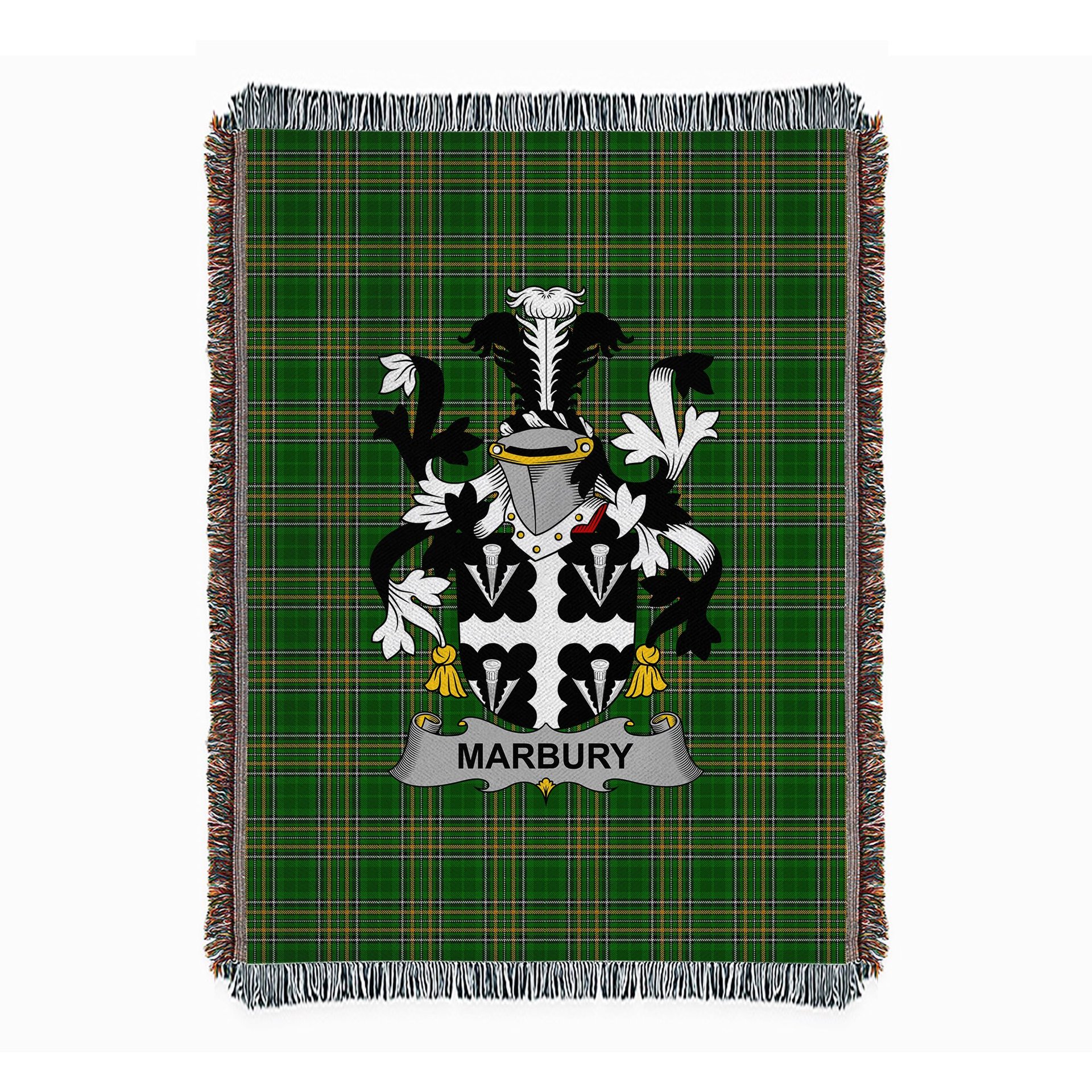 ScotsTee Shop Irish Marbury or Maybery Clan Coat of Arms Irish Tartan Woven Blanket