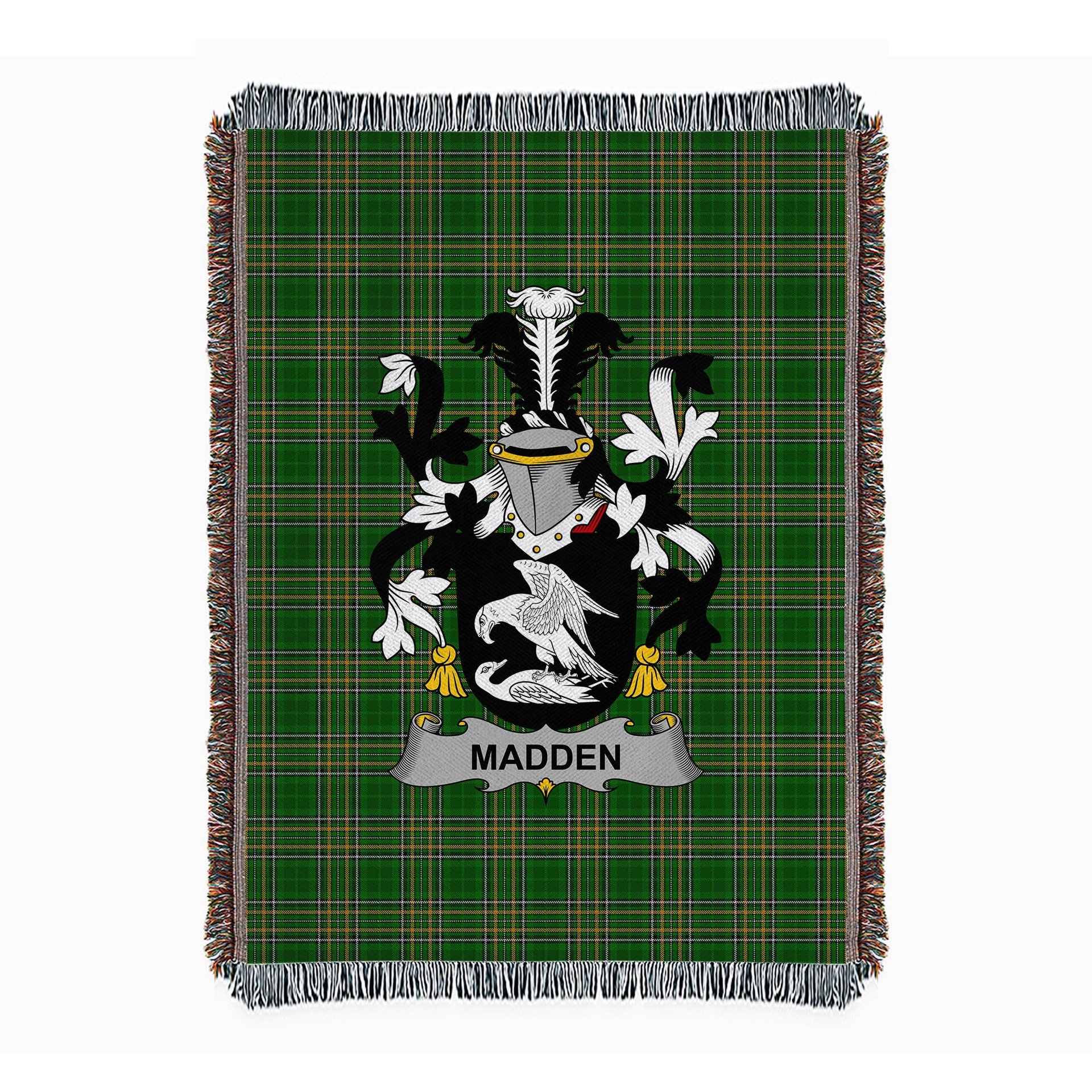 ScotsTee Shop Irish Madden or O'Madden Clan Coat of Arms Irish Tartan Woven Blanket