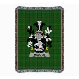 ScotsTee Shop Irish Madden or O'Madden Clan Coat of Arms Irish Tartan Woven Blanket