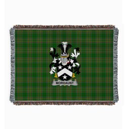 ScotsTee Shop Irish Mordaunt Clan Coat of Arms Irish Tartan Woven Blanket