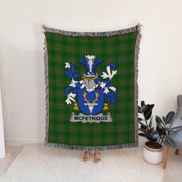 ScotsTee Shop Irish McFetridge Clan Coat of Arms Irish Tartan Woven Blanket