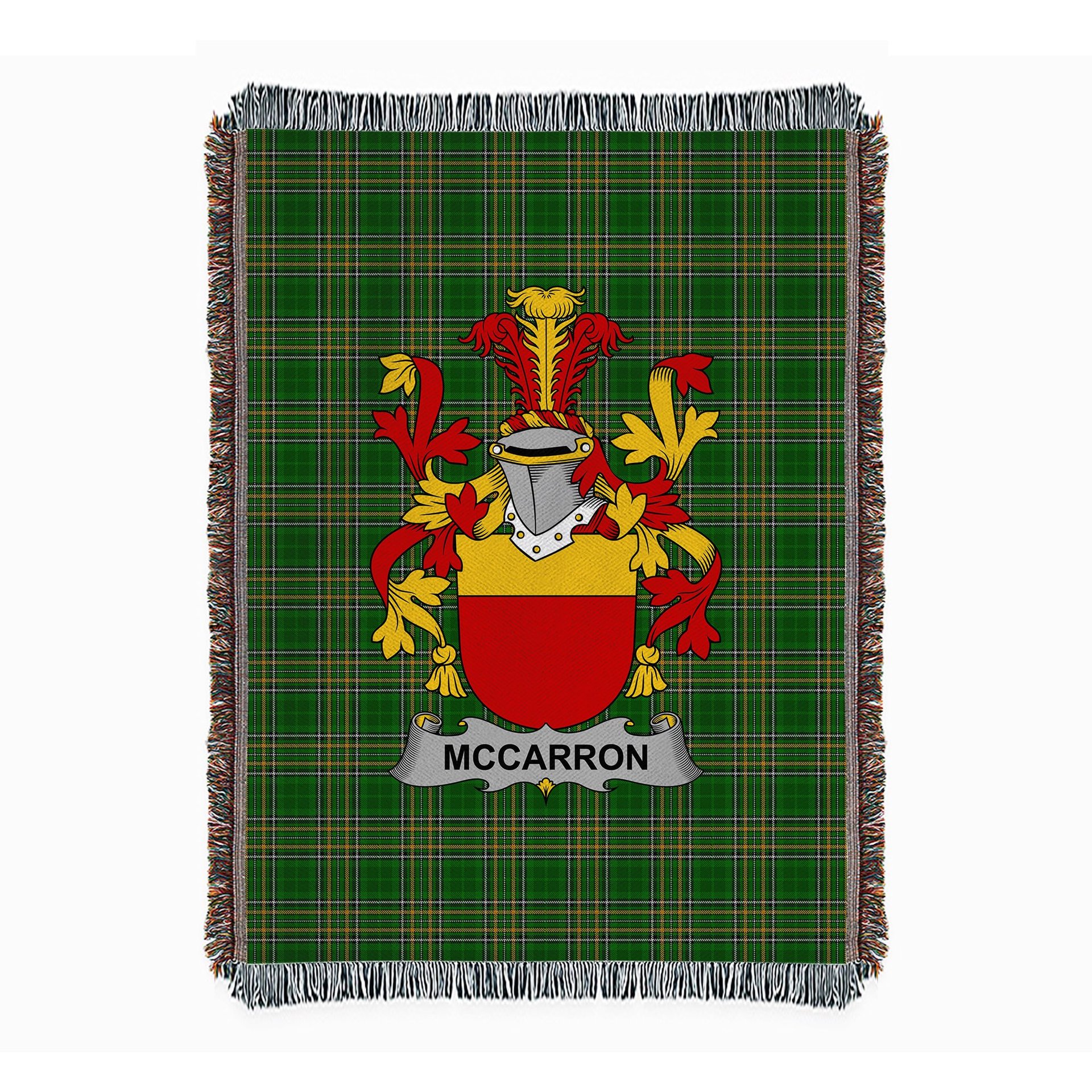 ScotsTee Shop Irish McCarron Clan Coat of Arms Irish Tartan Woven Blanket