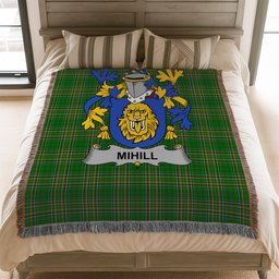 ScotsTee Shop Irish Mihill Clan Coat of Arms Irish Tartan Woven Blanket