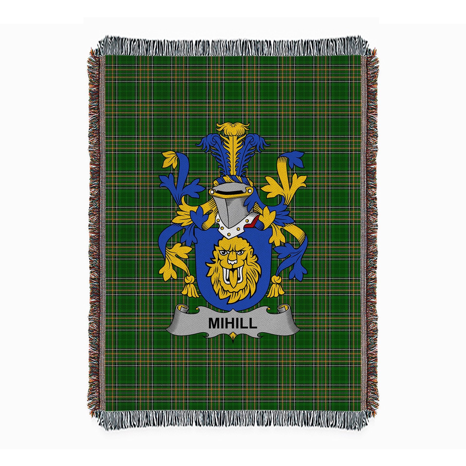 ScotsTee Shop Irish Mihill Clan Coat of Arms Irish Tartan Woven Blanket