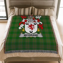 ScotsTee Shop Irish McGrane or McGrann Clan Coat of Arms Irish Tartan Woven Blanket