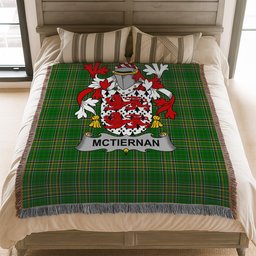 ScotsTee Shop Irish McTiernan or Kiernan Clan Coat of Arms Irish Tartan Woven Blanket