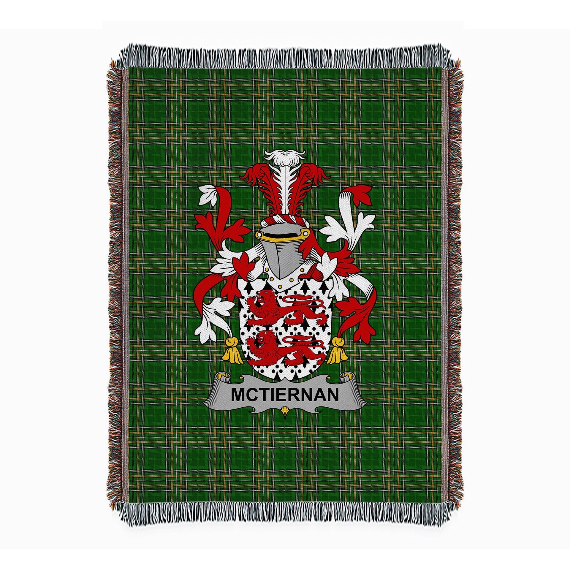 ScotsTee Shop Irish McTiernan or Kiernan Clan Coat of Arms Irish Tartan Woven Blanket