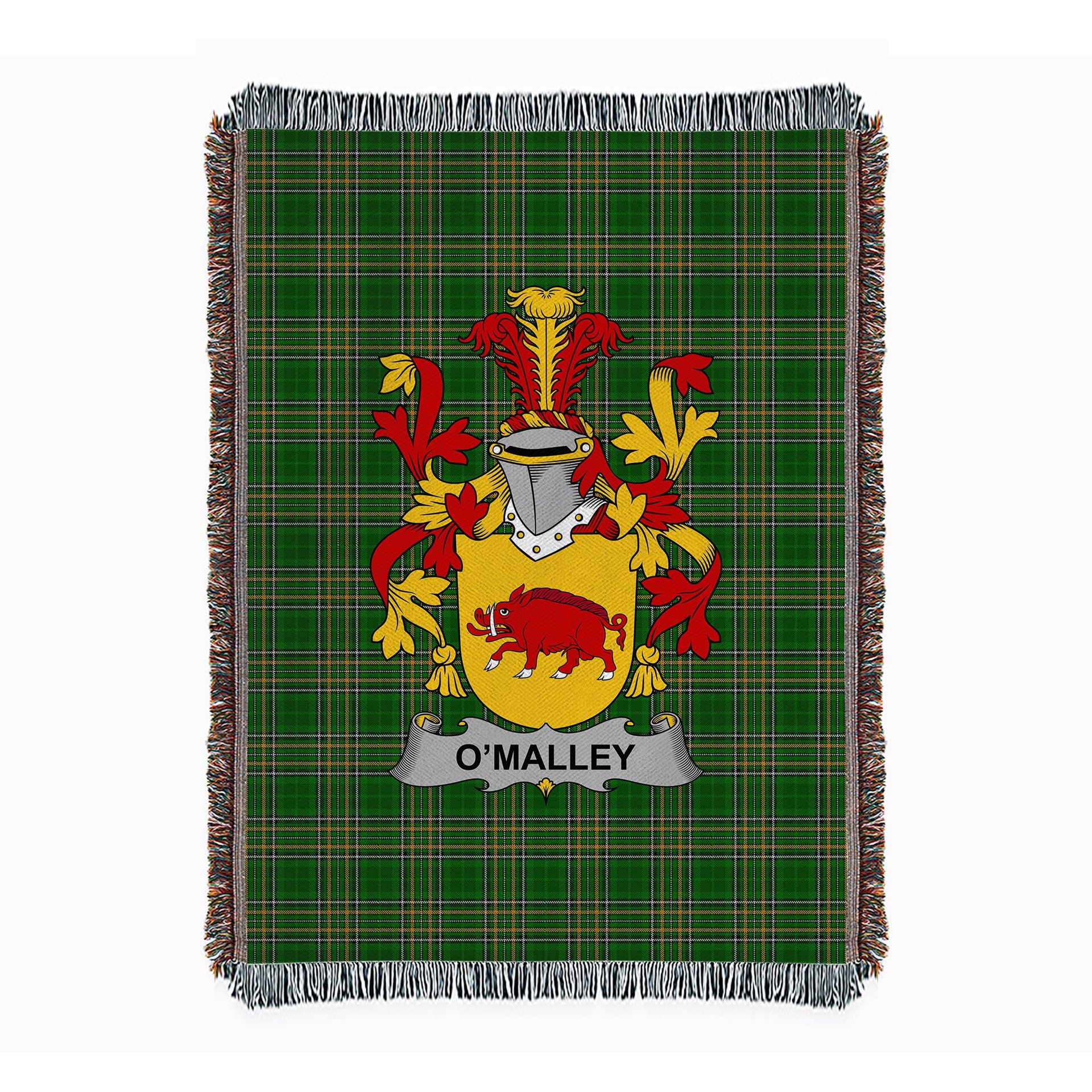 ScotsTee Shop Irish Malley or O'Malley Clan Coat of Arms Irish Tartan Woven Blanket
