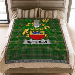 ScotsTee Shop Irish Heffernan or O'Heffernan Clan Coat of Arms Irish Tartan Woven Blanket