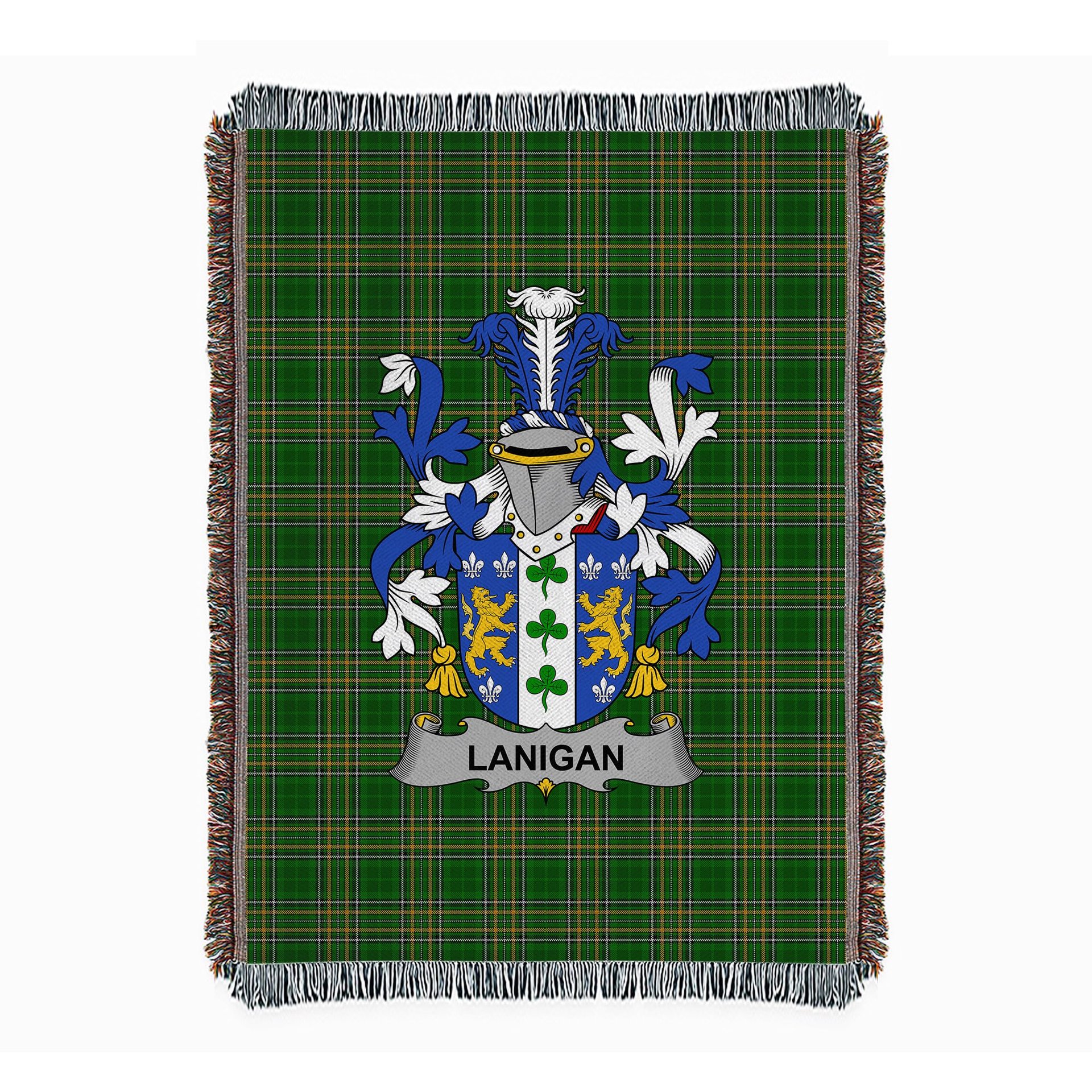ScotsTee Shop Irish Lanigan or O'Lenigan Clan Coat of Arms Irish Tartan Woven Blanket