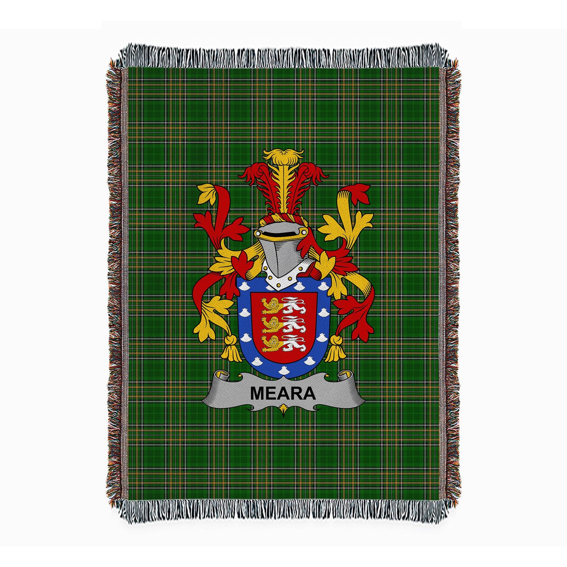 ScotsTee Shop Irish Meara or O'Mara Clan Coat of Arms Irish Tartan Woven Blanket