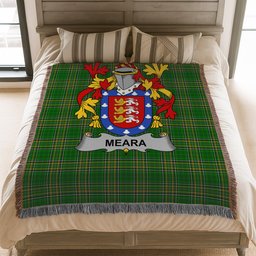 ScotsTee Shop Irish Meara or O'Mara Clan Coat of Arms Irish Tartan Woven Blanket